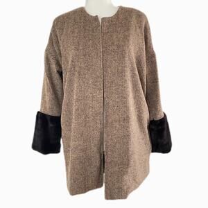 POL Open front Tweed with 3/4 Fur Sleeves Overcoat Sz S